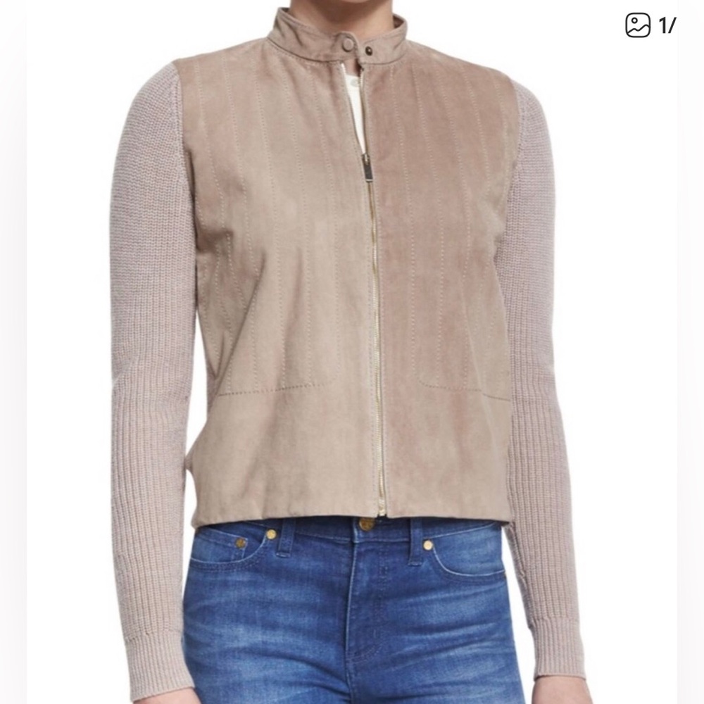 TORY BURCH Suede Front Merino Wool Cardigan Sweater Jacket Women's Medium